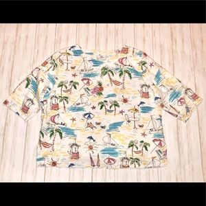 🏝VINTAGE HOT COTTON BY MARC WARE BEACH THEME WOMEN’S LINEN TOP